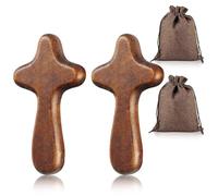 HUSOUE Wooden Cross, 2PCS Mini Olive Wood Holding Cross Comfort Hand Held Crosses Pine Crucifix with Portable Pocket for Kids Adults Religious Christian Prayer Meditation (Brown)
