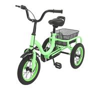 HUSPOO 12 Inch Kid's Tricycle Bike for Boys/Girls, Single Speed 3 Wheel Trike with Big Basket, Adjustable Height, Max Load Capacity 25KG, Gift For Kids, Light Green