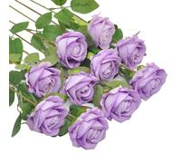 Huspox Fake Roses Artificial Flowers with Long Stem for Decoration Bouquet Wedding Floral Arrangement 10pcs (Light Purple)