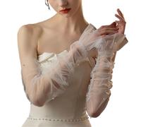 HUSSATOP Women's Long Mesh Sleeves Pearl Wedding Arms Sleeves Sunblock Lace Cuffs Fingerless Gloves, White, One Size