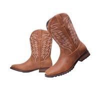 HusSeN Men's Western Cowboy Boots Unisex Mid-Calf Boots Distressed Country Boots Unisex Leather Riding Boots for Horse Farm Ranch Construction Site, brown, 8 UK