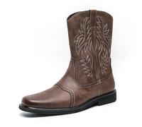 HusSeN Western Cowboy Boots Men Non Slip Low Heel Flat Distressed Traditional Country Boots Unisex Half Calf Boots for Horse Yard Ranch Construction Site, coffee, 9 UK