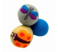 Hustle & Blush Love Ewe Pet Supplies, Cat Toys 100% New Zealand Wool Felt Ball Toys, Cats, Kittens, Small Pets, Handmade Colorful Planet Friendly Cat Wool Balls, 2in Round, 3 Pack, Dragonfly/Butterfly