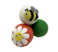 Hustle & Blush Love Ewe Pet Supplies, Cat Toys 100% New Zealand Wool Felt Ball Toys for Cats, Kittens, Small Pets, Handmade Colorful Planet Friendly Cat Wool Balls (2in Round), Pack of 3, Flower/Bee