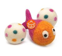 Hustle & Blush Wool Felt Balls 3 Pack Love Ewe Pet Supplies - 2 in Felted Wool Cat Toys 100% New Zealand Wools Felt Cat Toys Handmade Wools Felts Balls, Cats Felts Ball with Bell - Hook, Line & Jingle