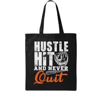 Hustle Hit and Never Quit Baseball Glove Graphic Natural Ecological Cotton Tote Bag Black