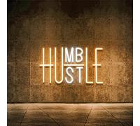 Hustle LED Neon Sign for Wall Decor, Humble Party Decorations, USB Powered Switch Adjustable Brightness LED Neon Lights, for Office Room, Gym Room, Man Cave Decor (Yellow&White)