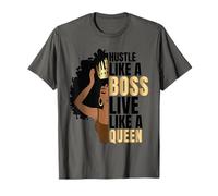 Hustle Like a Boss Live Like a Queen Black Lady Curly Afro T-Shirt