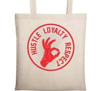 Hustle Loyalty Respect OK Sign Natural Ecological Cotton Tote Bag Beige