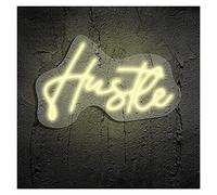 Hustle Neon Lights Signs Personalized Custom Large LED Acrylic Light Up Neon Sign For Bedroom For Wall Decor Wedding Bar Party Outdoor Happy Birthday(Warm White,Width 40CM)