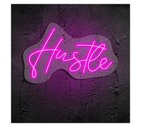 Hustle Neon Lights Signs Personalized Custom Large LED Acrylic Light Up Neon Sign For Bedroom For Wall Decor Wedding Bar Party Outdoor Happy Birthday(Pink,Width 50CM)