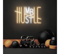 HUSTLE Neon Sign, Words Neon Signs for Wall Decor, USB Powered Led Neon Light Sign, Room Decor for Boys, Neon Signs for Man Cave Gym Room Office Room, Dimmable Neon Sign for Bedroom
