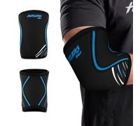 Hustlers Only Elbow Sleeves Weightlifting 7mm Neoprene Compression Elbow Support Sleeves for Gym Training, Powerlifting, Fitness, and Workout. (Black/Blue, S)