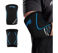 Hustlers Only Elbow Sleeves Weightlifting 7mm Neoprene Compression Elbow Support Sleeves for Gym Training, Powerlifting, Fitness, and Workout. (Black/Blue, L)