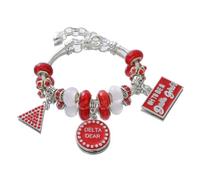 HUSURU Social Women Group Large Hole Beaded Red Triangles Delta DST Bracelet For Sorority Members Party Gifts Jewelry