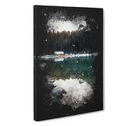 Hut At The Foot Of A Mountain Paint Splash Canvas Print | Gallery Wrapped 30mm Frame Wall Art | 30x20 inches | Ready to Hang | Modern Landscape Picture | Living Room Bedroom Lounge Office