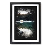Hut at The Foot of A Mountain Paint Splash Framed Print | A2 Black Framed Wall Art | Ready to Hang | Modern Landscape Picture | Living Room Bedroom Lounge Office