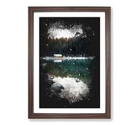 Hut at The Foot of A Mountain Paint Splash Framed Print | A2 Walnut Framed Wall Art | Ready to Hang | Modern Landscape Picture | Living Room Bedroom Lounge Office
