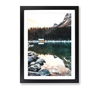 Hut At The Foot Of A Mountain Painting Modern Framed Print | A2 Black Framed Wall Art | Ready to Hang | Modern Landscape Picture | Living Room Bedroom Lounge Office
