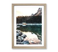 Hut At The Foot Of A Mountain Painting Modern Framed Print | A3 Oak Framed Wall Art | Ready to Hang | Modern Landscape Picture | Living Room Bedroom Lounge Office