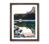 Hut At The Foot Of A Mountain Painting Modern Framed Print | A3 Walnut Framed Wall Art | Ready to Hang | Modern Landscape Picture | Living Room Bedroom Lounge Office