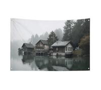 Hut by The River Flag Party Decor Backdrop Banner Birthday Party Decor Yard Banners Sign Welcome Hanging Flag Outdoor Fence Garage Garden Porch Holiday Backdrop 35x59 in Banner