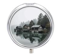 Hut by The River Pill Box Round Pill Case for Purse & Pocket 3 Compartment Medicine Pill Organizer Portable Travel Pillbox Medicine Vitamin Cod Liver Oil Storage Box