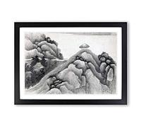 Hut on The Mountain Top by Gong Xian Framed Print | A2 Black Framed Wall Art | Ready to Hang | Modern Landscape Picture | Living Room Bedroom Lounge Office