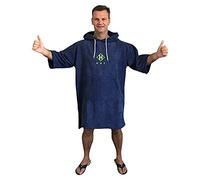 HUT Premium Hooded Changing Robe Poncho for Swim/Beach/Open Water Swimming - Quick Drying Light Microfibre Poncho for Women and Men - Blue/Green (Small)