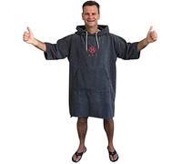 HUT Premium Hooded Changing Robe Poncho for Swim/Beach/Open Water Swimming - Quick Drying Light Microfibre Poncho for Women and Men - Grey/Red (Large)