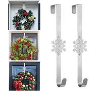 Hutato 2Pcs Christmas Snowflake Wreath Door Hanger, 15in Metal Wreath Reef Door Hanger Hook Snowflake Decor Hook for Xmas Party Decor Door Wall Home Office (Silver)
