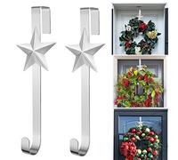 Hutato 2Pcs Christmas Wreath Hanger for Front Door, 15in Large Metal Wreath Reef Door Hanger Hook Decor Hook for Xmas Party Decor Door Wall Home Office (Silver Star)