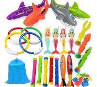 Hutato Swimming Diving Pool Toys for Kids -35 PCS Fun Swim Games Sinking Set, Underwater Dive Gifts with Storage Bag Diving Mermaids Torpedo Gems Shark Rings Sea Animals for Boys Girls Adults