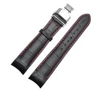 HUTBUVEAW Curved End Men's Watchband For Citizen BL9002-37 05A BT0001-12E 01A Watchstrap Genuine Leather With Butterfly Buckle 20 21 22mm(BLACK WHITE,21mm)