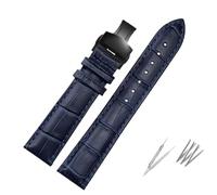HUTBUVEAW Dark Blue Watch Strap For Rossini For Omega Watchband With Butterfly Clasp Sized In 16mm 18mm 19mm 20mm 21 22mm 23mm Watch Band(Blue-black clasp,14mm)