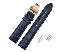 HUTBUVEAW Dark Blue Watch Strap For Rossini For Omega Watchband With Butterfly Clasp Sized In 16mm 18mm 19mm 20mm 21 22mm 23mm Watch Band(Blue-rose gold,18mm)