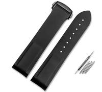 HUTBUVEAW For Omega Seamaster 300 Speedmaster Strap Brand Watchband Blue Black Orange 20mm 22mm Curved End Rubber Silicone Watch Bands(Black black clasp,22mm)