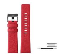 HUTBUVEAW Genuine Leather Watchband For Diesel DZ7395 7370 7257 Watch Straps Lychee Print Leather With Rivet Red Band 22 24 26 28 30mm(Red black,24mm)