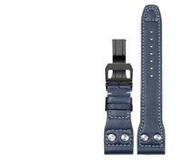 HUTBUVEAW Genuine Leather Watchband For IWC Big Pilot Mark 18 Portuguese Schaffhausen Willow Nail Strap 20mm 21mm 22mm Watch Band Bracelet(Blue black clasp,22mm)