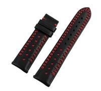 HUTBUVEAW Handmade Watchbands 22mm Brown BlackWatch Strap Replacement Soft Thick Line Breathable Porous Strap Wristbelt(Black-red1)