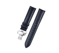 HUTBUVEAW Litchi Pattern Soft Leather Strap For C-artier Omega Casio Fossile orange green18 19 20mm 22mm Watchband Accessories Bracelet(Blue-silver,21mm)