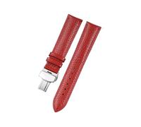 HUTBUVEAW Litchi Pattern Soft Leather Strap For C-artier Omega Casio Fossile orange green18 19 20mm 22mm Watchband Accessories Bracelet(Red-silver,22mm)