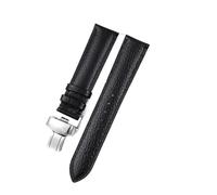 HUTBUVEAW Litchi Pattern Soft Leather Strap For C-artier Omega Casio Fossile orange green18 19 20mm 22mm Watchband Accessories Bracelet(Black-silver,19mm)