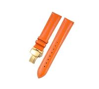 HUTBUVEAW Litchi Pattern Soft Leather Strap For C-artier Omega Casio Fossile orange green18 19 20mm 22mm Watchband Accessories Bracelet(Orange-gold,16mm)