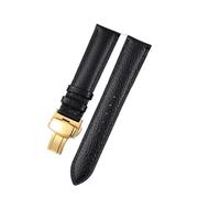 HUTBUVEAW Litchi Pattern Soft Leather Strap For C-artier Omega Casio Fossile orange green18 19 20mm 22mm Watchband Accessories Bracelet(Black-gold,20mm)