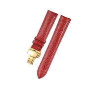 HUTBUVEAW Litchi Pattern Soft Leather Strap For C-artier Omega Casio Fossile orange green18 19 20mm 22mm Watchband Accessories Bracelet(Red-gold,19mm)