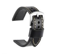 HUTBUVEAW Top Grain Leather Hand-Stitching Solid Color Watchband 18mm 20mm 22mm 24mm Watch Strap For Men(Black,18mm)