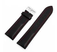 HUTBUVEAW Vintage Genuine Leather Hand-Stitching Solid Color Watchband 20mm 22mm Black Coffee Watch Strap Replacement Strap For Watch(Black-Red)