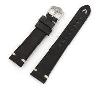 HUTBUVEAW Vintage Genuine Leather Watch Strap Brown Coffee Black Gray Blue 20mm 22mm 24mm Watchband Handmade Stitching Strap For Men(Black,24mm)