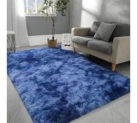 Hutha 4x6 Large Area Rugs for Living Room, Super Soft Fluffy Modern Bedroom Rug, Tie-Dyed Navy Blue Indoor Shag Fuzzy Carpets for Girls Kids Nursery Room Home Decor